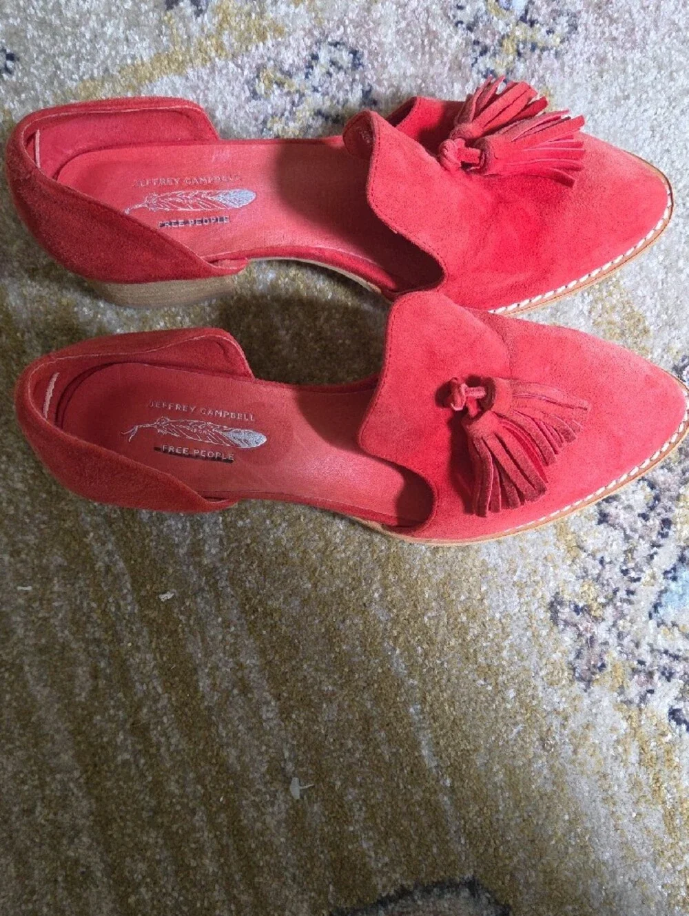 Jeffrey Campbell Red Suede Tassel D'Orsay Pointed Flats